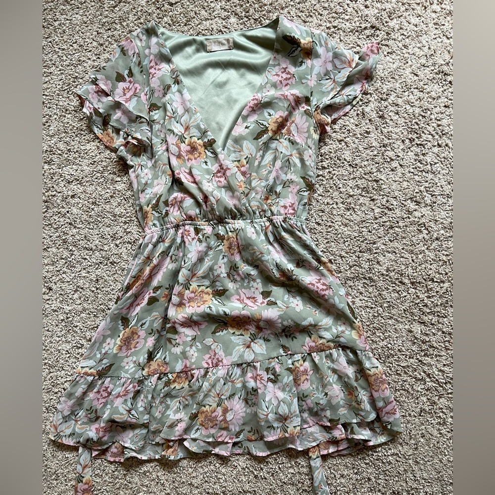 Altar’d State Floral green dress with tie around waist